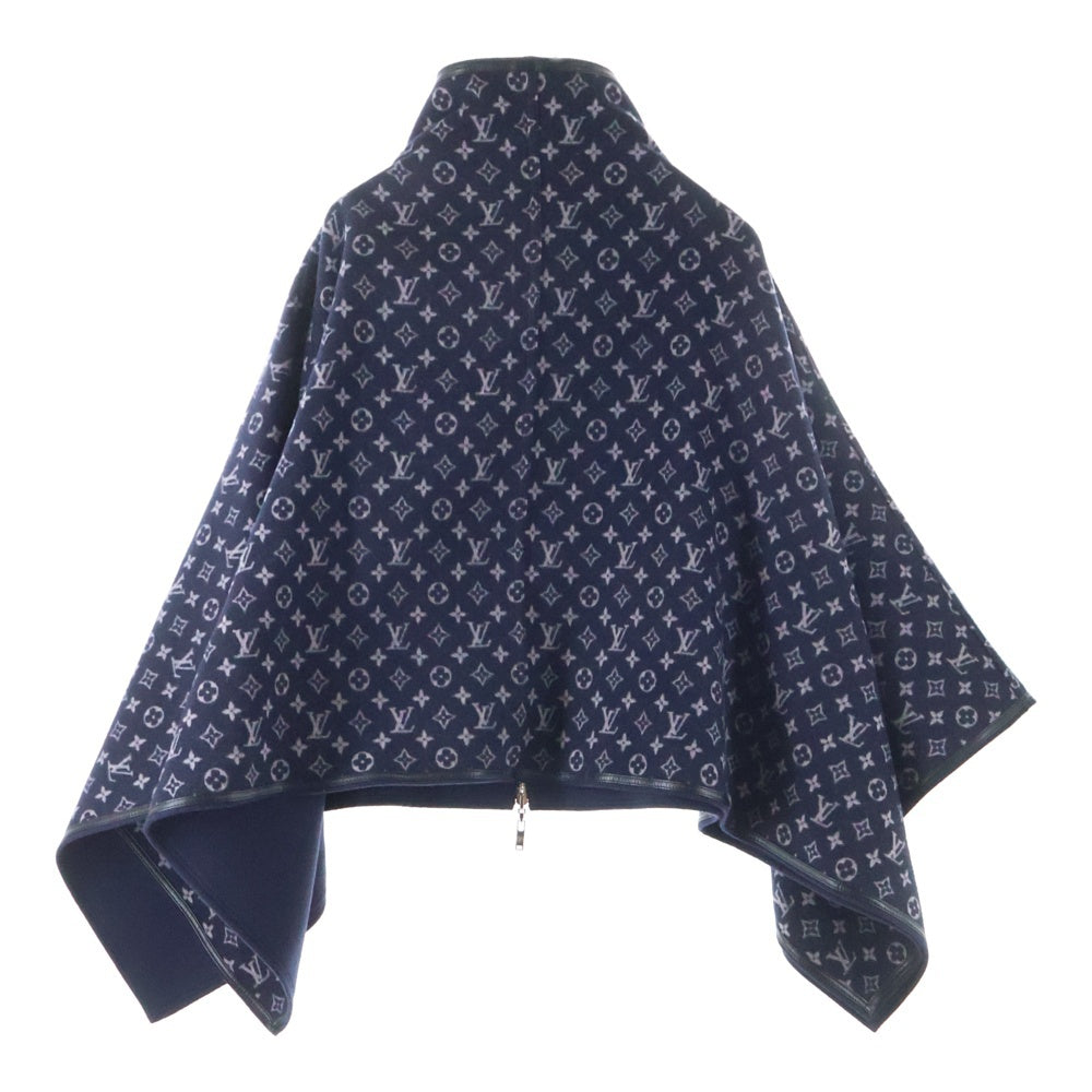 LOUIS VUITTON(ルイヴィトン) リバーシブル モノグラム総柄 ジャガード シルク混 ウール ジップアップ ポンチョ ケープ ネイビー レディース FFC005QWE 661N