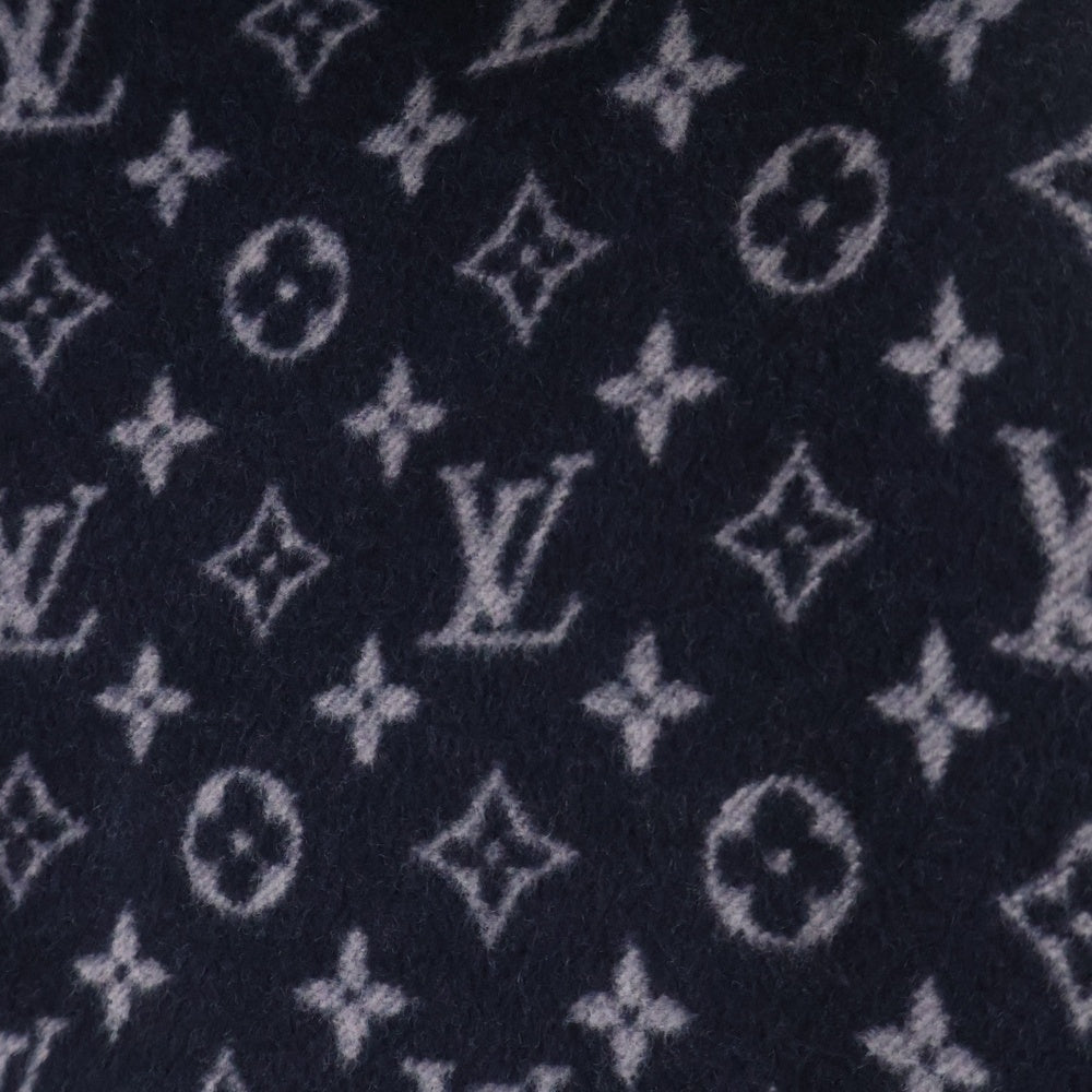 LOUIS VUITTON(ルイヴィトン) リバーシブル モノグラム総柄 ジャガード シルク混 ウール ジップアップ ポンチョ ケープ ネイビー レディース FFC005QWE 661N