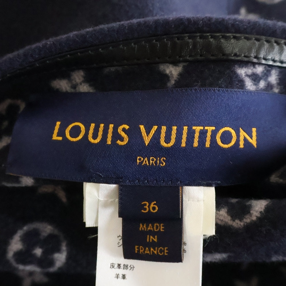 LOUIS VUITTON(ルイヴィトン) リバーシブル モノグラム総柄 ジャガード シルク混 ウール ジップアップ ポンチョ ケープ ネイビー レディース FFC005QWE 661N