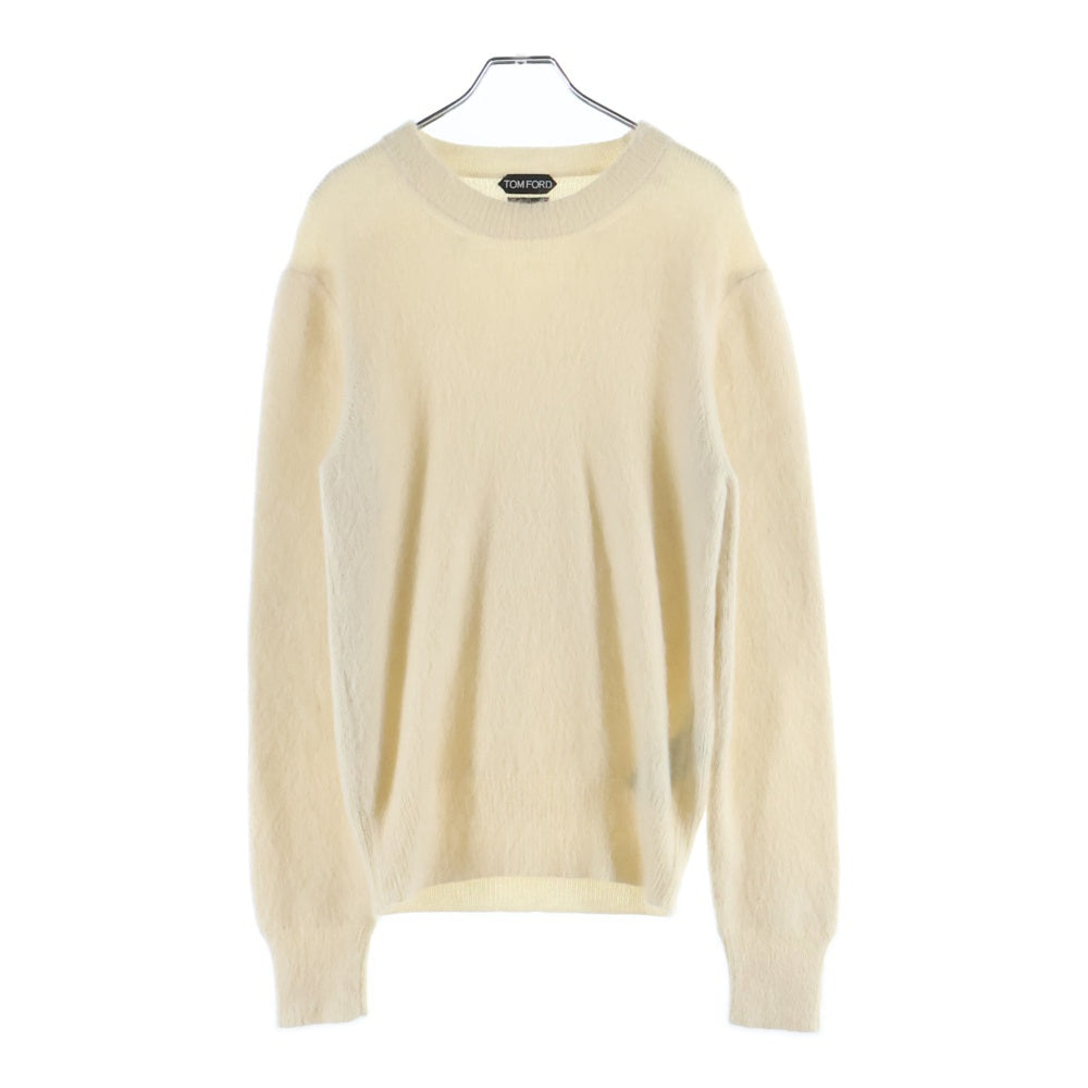 TOM FORD(トムフォード) モヘア シルク混 ウール シャギー クルーネック プルオーバー 長袖ニット セーター ホワイト