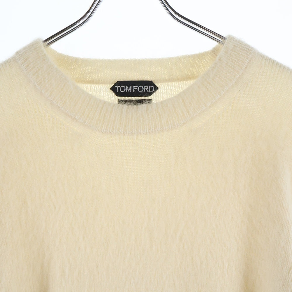 TOM FORD(トムフォード) モヘア シルク混 ウール シャギー クルーネック プルオーバー 長袖ニット セーター ホワイト