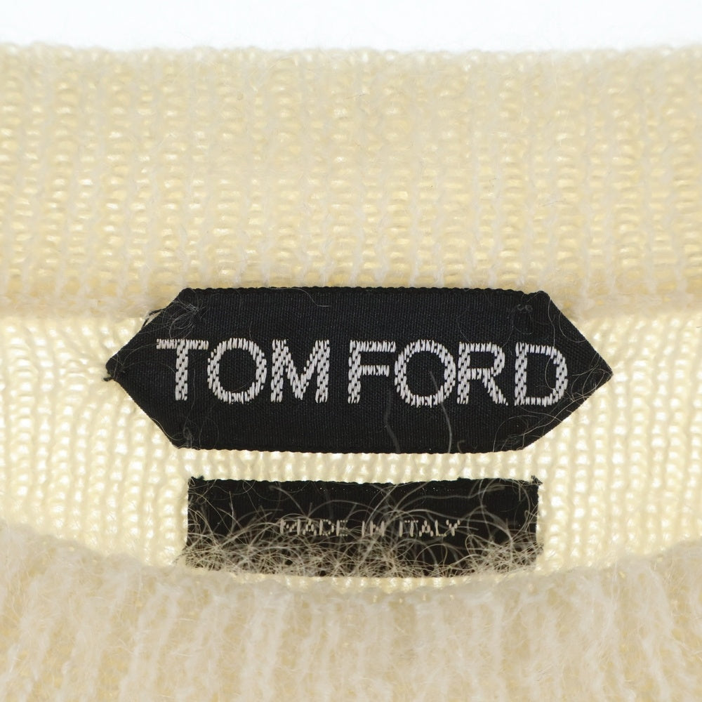 TOM FORD(トムフォード) モヘア シルク混 ウール シャギー クルーネック プルオーバー 長袖ニット セーター ホワイト