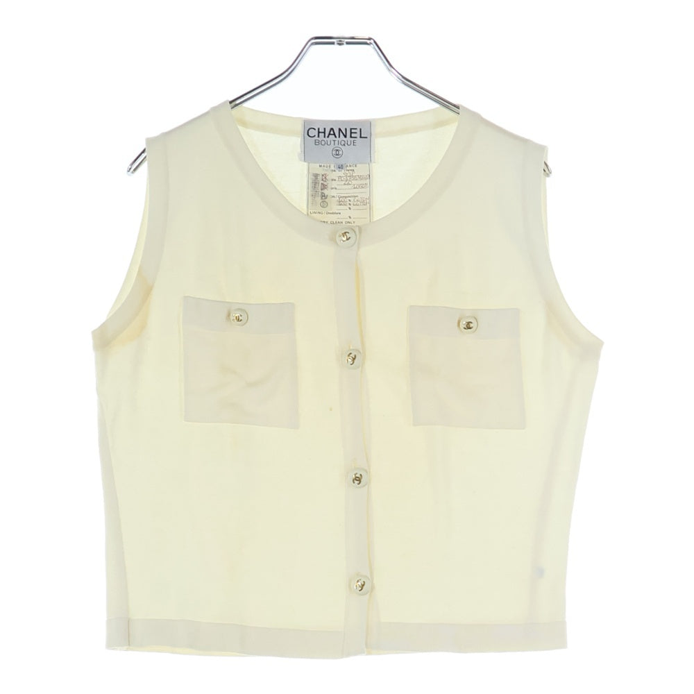 CHANEL(シャネル) 93P スプリングコレクション ココマークボタン クルーネック ノースリーブ コットンニット ベスト ホワイト レディース P01755V00047