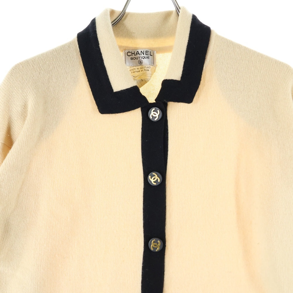 CHANEL(シャネル) 93年製 ココマークボタン バイカラー カシミヤ ニットジャケット カーディガン ベージュ/ブラック レディース
