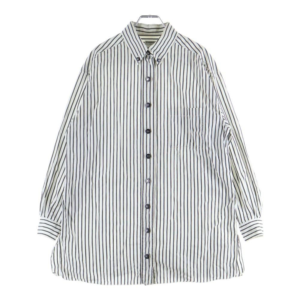 CHANEL(シャネル) 96年製 ココマーク ストライプ総柄 ボタンダウン 長袖シャツホワイト/ブラック レディース