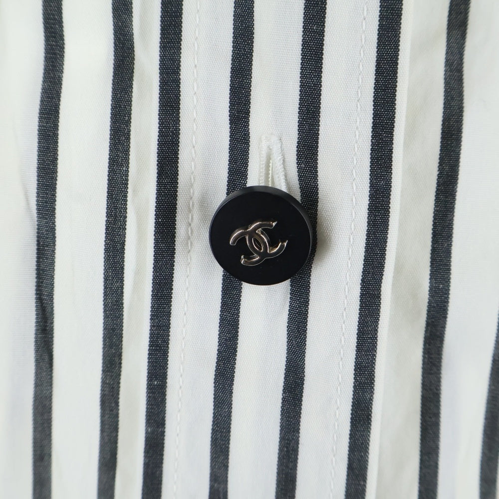 CHANEL(シャネル) 96年製 ココマーク ストライプ総柄 ボタンダウン 長袖シャツホワイト/ブラック レディース
