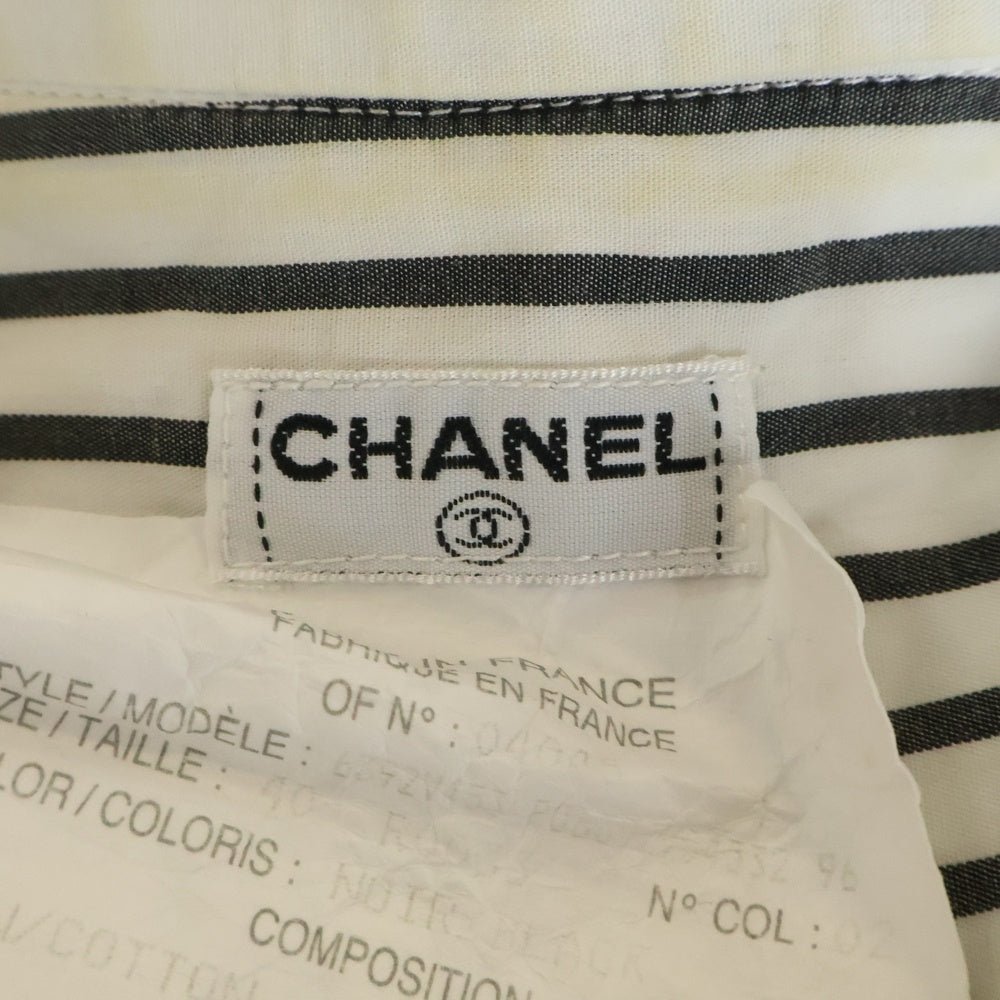 CHANEL(シャネル) 96年製 ココマーク ストライプ総柄 ボタンダウン 長袖シャツホワイト/ブラック レディース