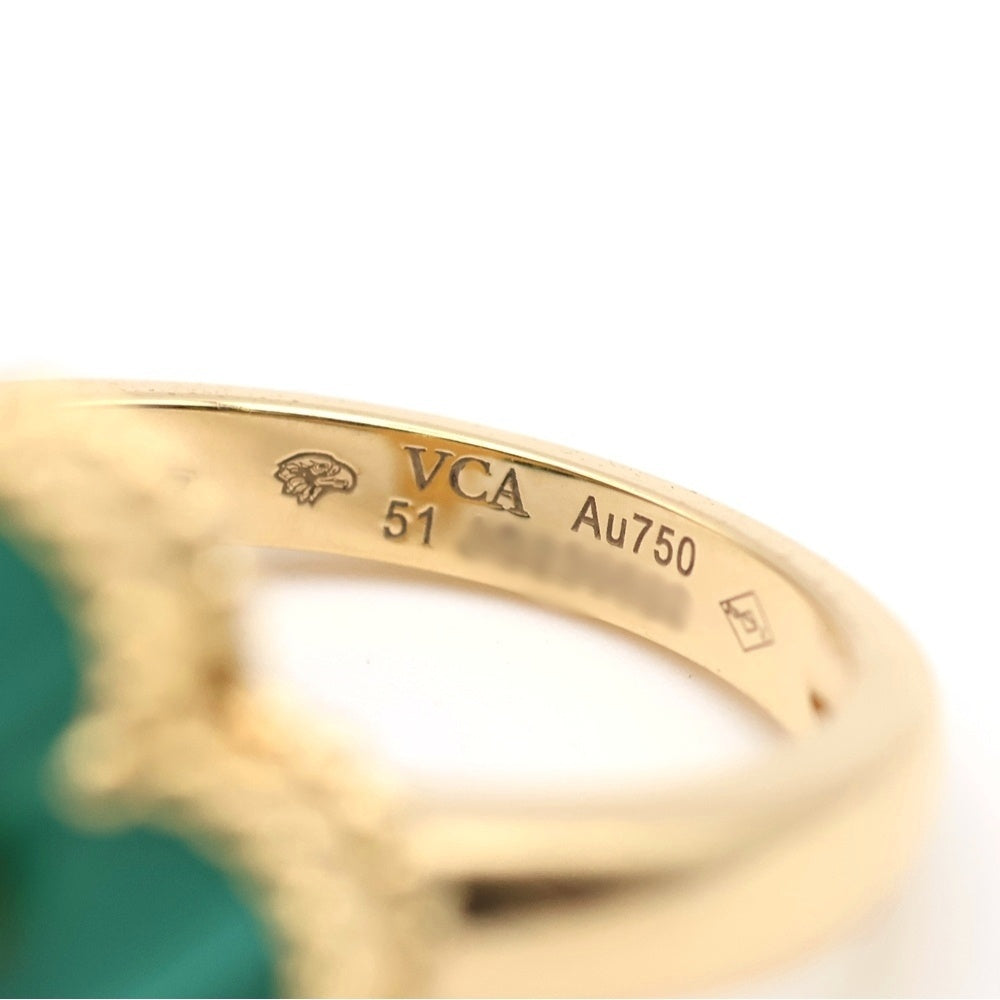Van Cleef & Arpels(ヴァンクリーフアンドアーペル) ヴィンテージアルハンブラ マラカイト 1Pダイヤ リング Au750YG #51 VCARO39M51 ジュエリー レディース