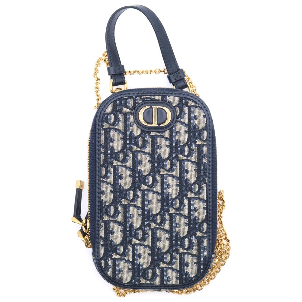 Christian Dior(クリスチャンディオール) フォンホルダー オブリーク ショルダーバッグ チェーンバッグ ミニバッグ ネイビー S2114UTZQ_M928 ゴールド金具 レディース