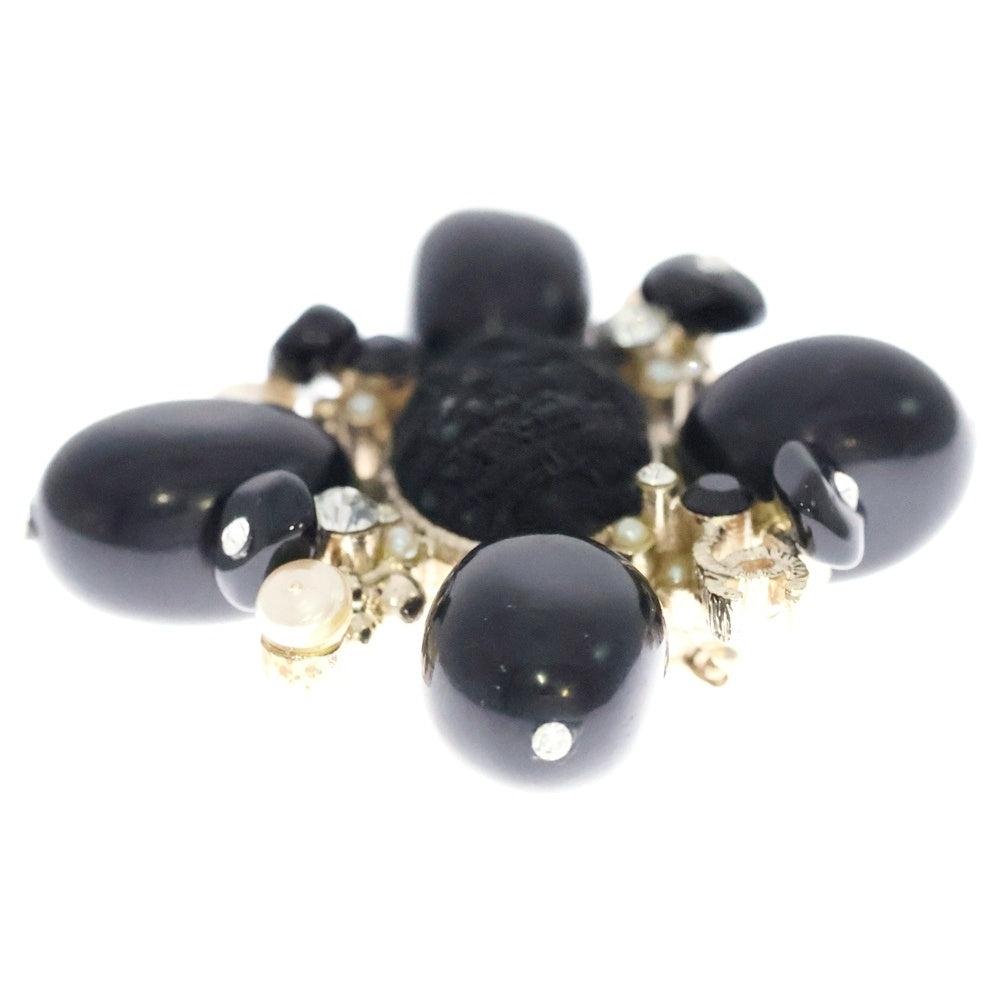 CHANEL(シャネル) ココマーク カラーストーン×フェイクパールブローチ ピンバッジ ブラック×ゴールド レディース