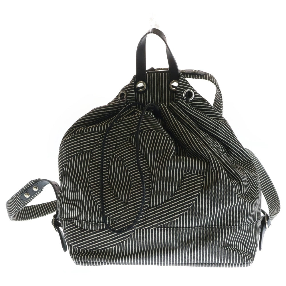 CHANEL(シャネル) シャネル ココマーク ストライプ バックパック リュックサック ブラック キャンバス×レザー シルバー金具 レディース