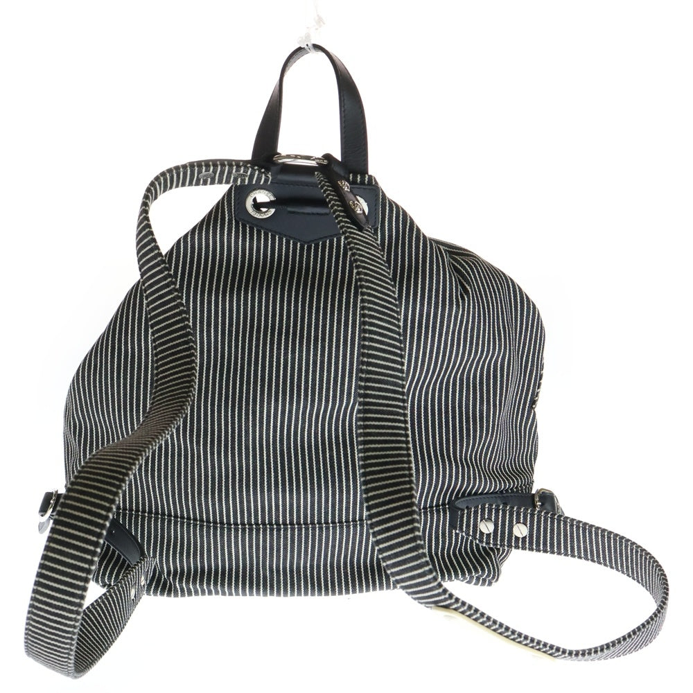 CHANEL(シャネル) シャネル ココマーク ストライプ バックパック リュックサック ブラック キャンバス×レザー シルバー金具 レディース