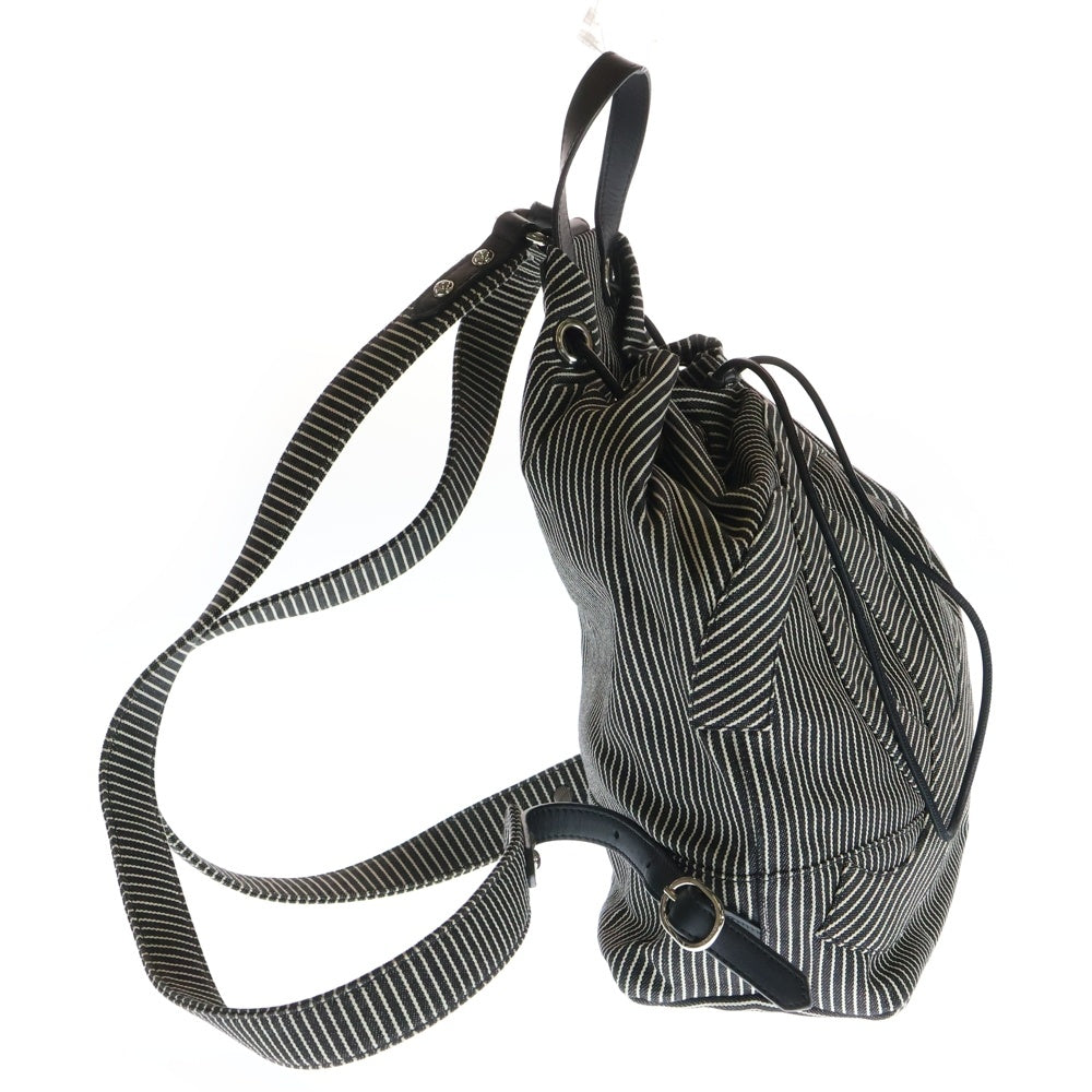 CHANEL(シャネル) シャネル ココマーク ストライプ バックパック リュックサック ブラック キャンバス×レザー シルバー金具 レディース