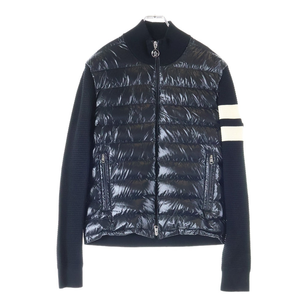 MONCLER(モンクレール) 21AW ラバーワッペンロゴ サーマルニット切り替え ジップアップ ダウンジャケット ブラック G20919B00002 M1131