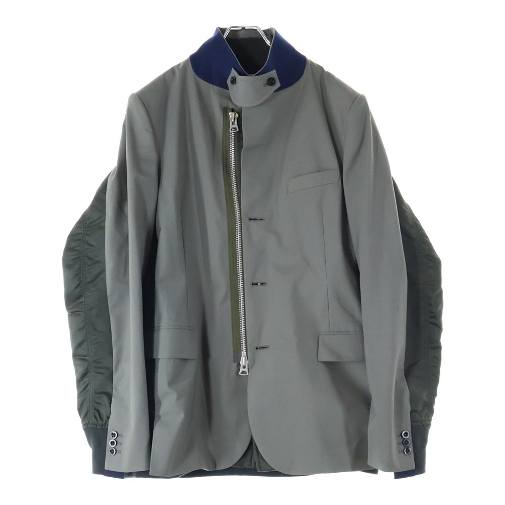 Sacai(サカイ) 23AW SUITING JACKETスーティング ブルゾンドッキング ジップアップ テーラードジャケット オリーブ 23-02948M