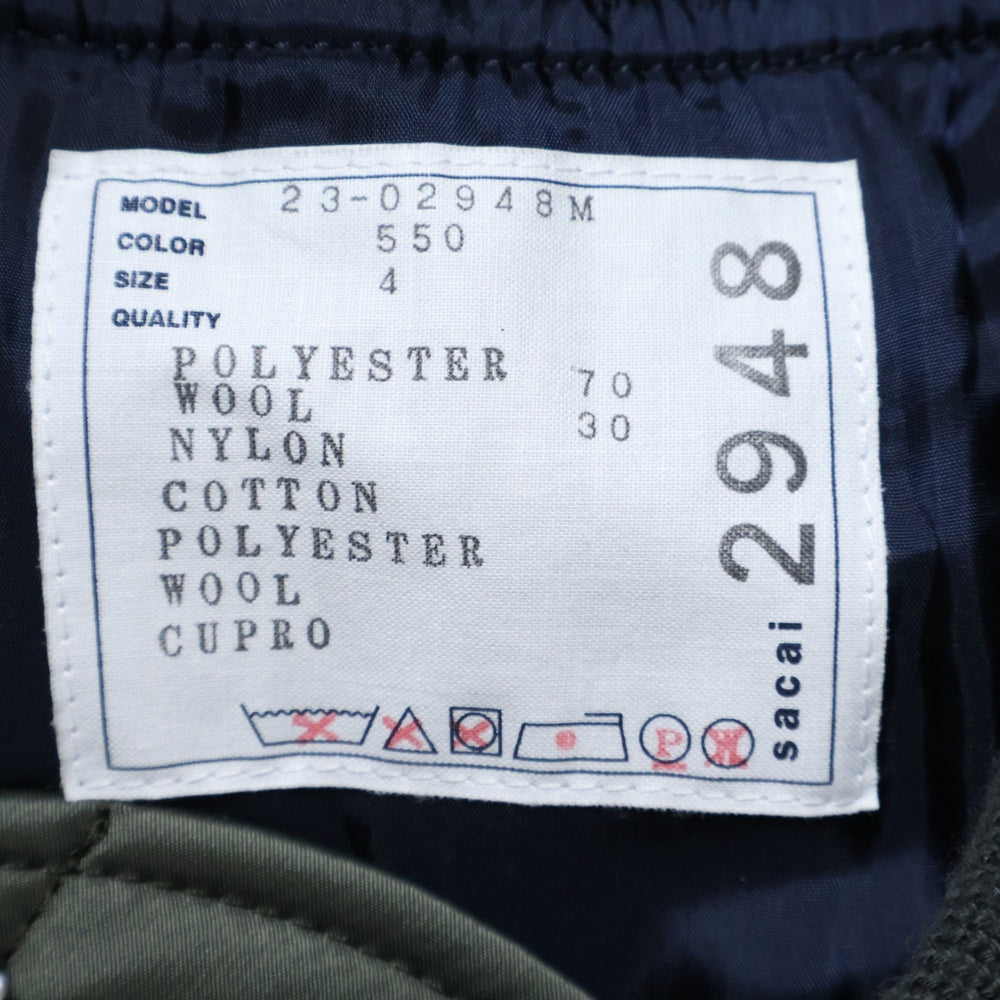 Sacai(サカイ) 23AW SUITING JACKETスーティング ブルゾンドッキング ジップアップ テーラードジャケット オリーブ 23-02948M
