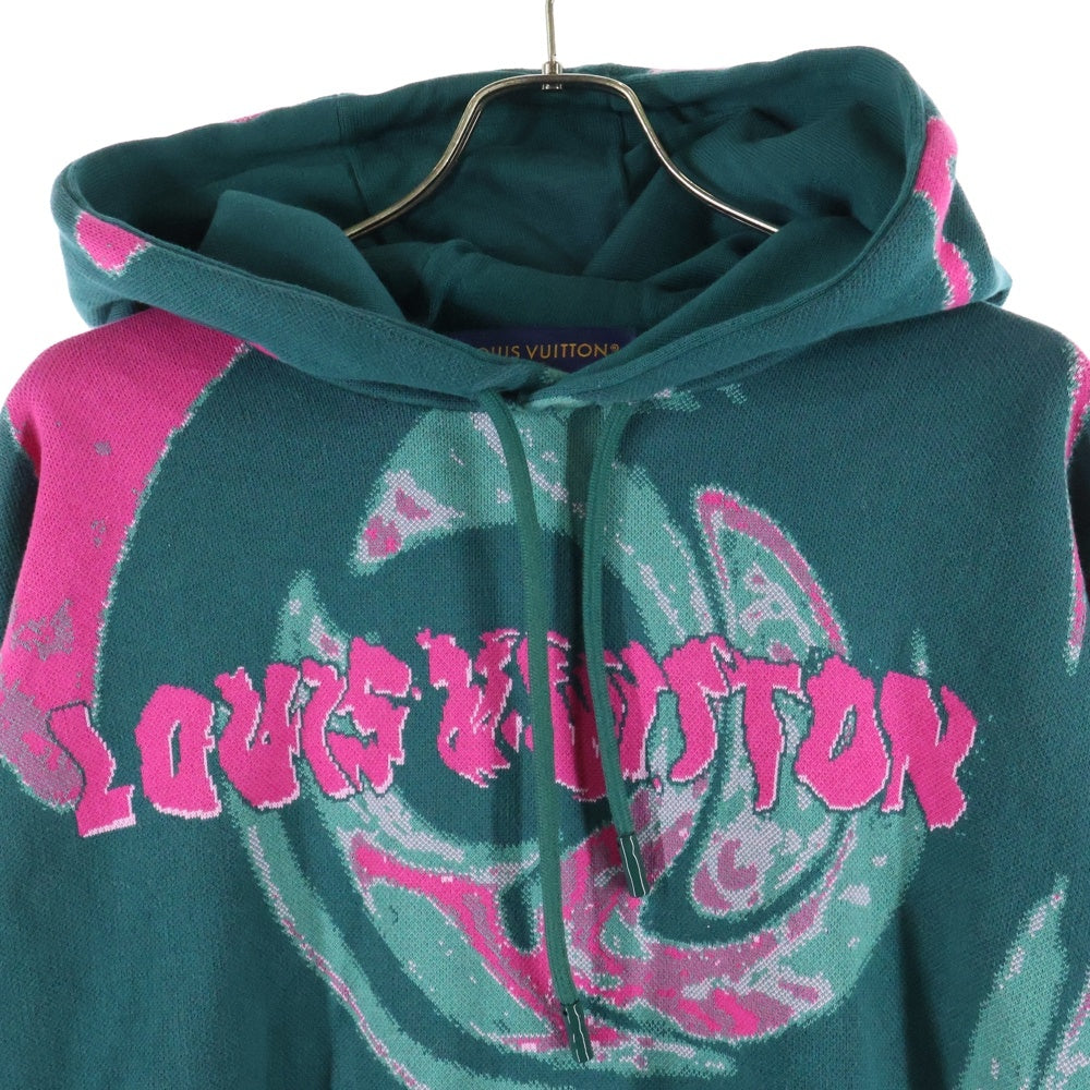 LOUIS VUITTON(ルイヴィトン) 23AW グラフィック ロゴ ジャガード プルオーバー パーカー フーディー グリーン/ピンク RM232M ZLW HPN33W レディース