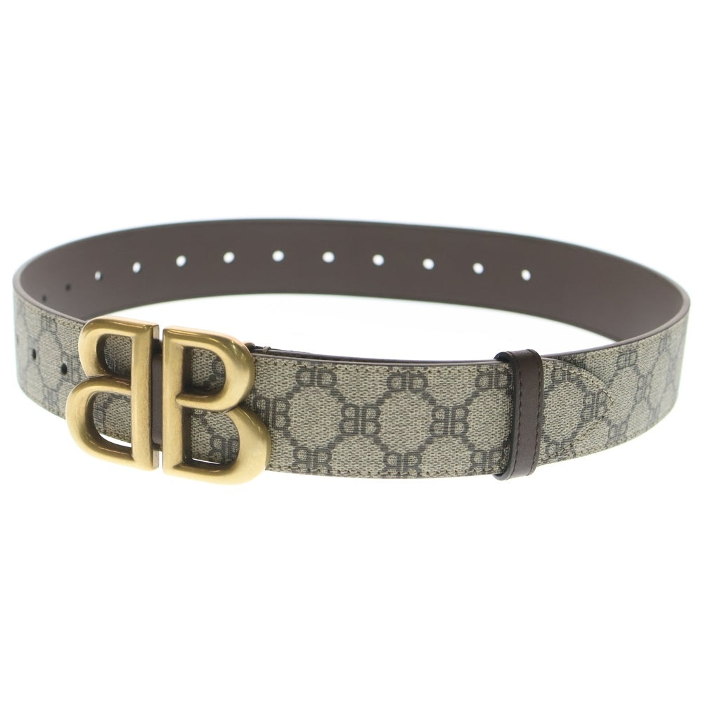 BALENCIAGA(バレンシアガ) ×グッチ BBバックル ベルト ベージュ×ブラウン レザー #85 680453