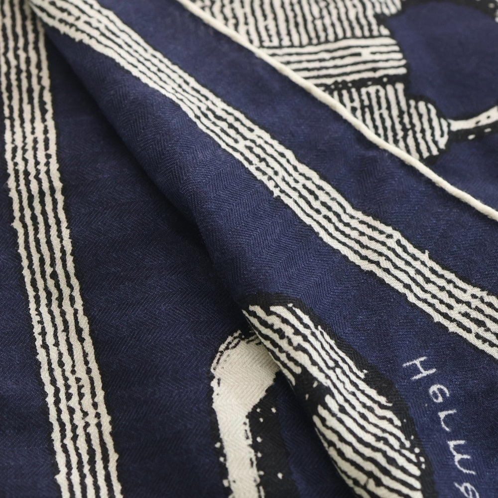 HERMES(エルメス) カレジェアン カレ140 Inventaire Poetique pour un Conte Sellier ネイビー カシミヤシルク 大判スカーフ レディース