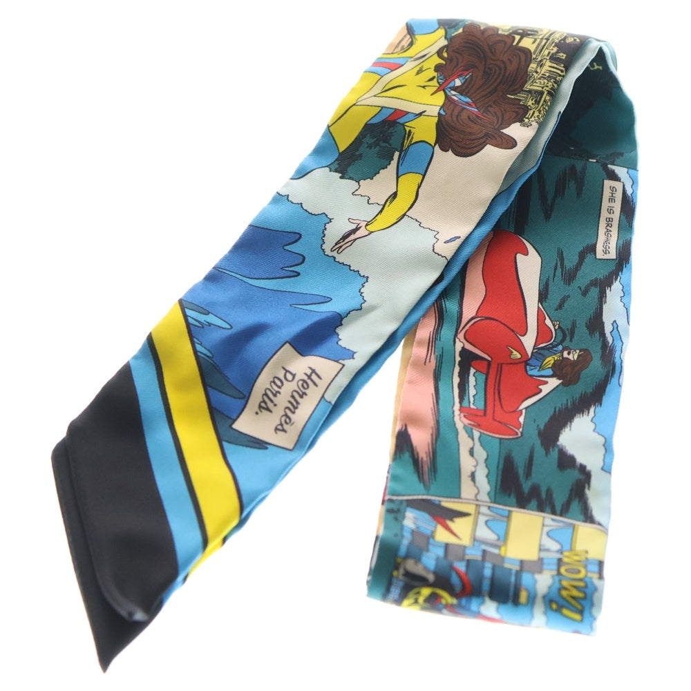 HERMES(エルメス) ツイリー WOW ブルーアズール ジョーヌ シルク スカーフ アメコミ風 レディース