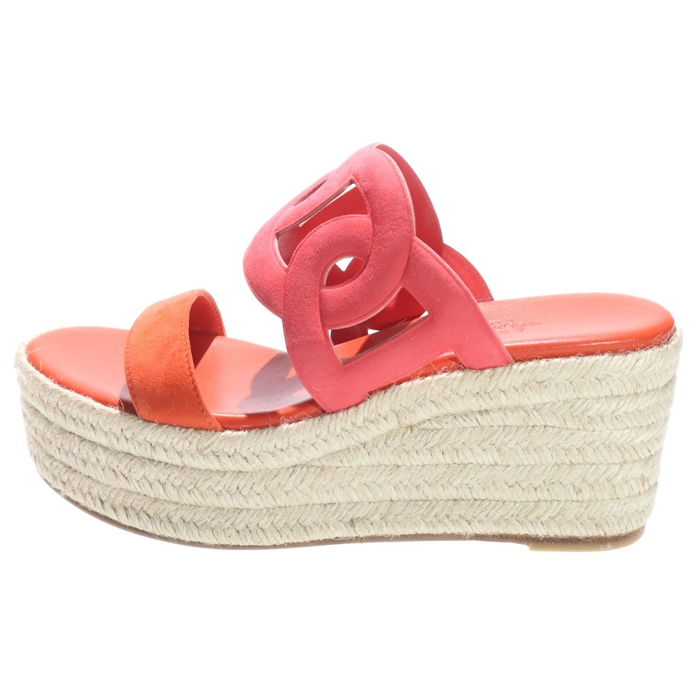HERMES(エルメス) イテア 30 シェーヌダンクル スウェードレザー エスパドリーユ ヒール 厚底サンダル シューズ オレンジ レディース