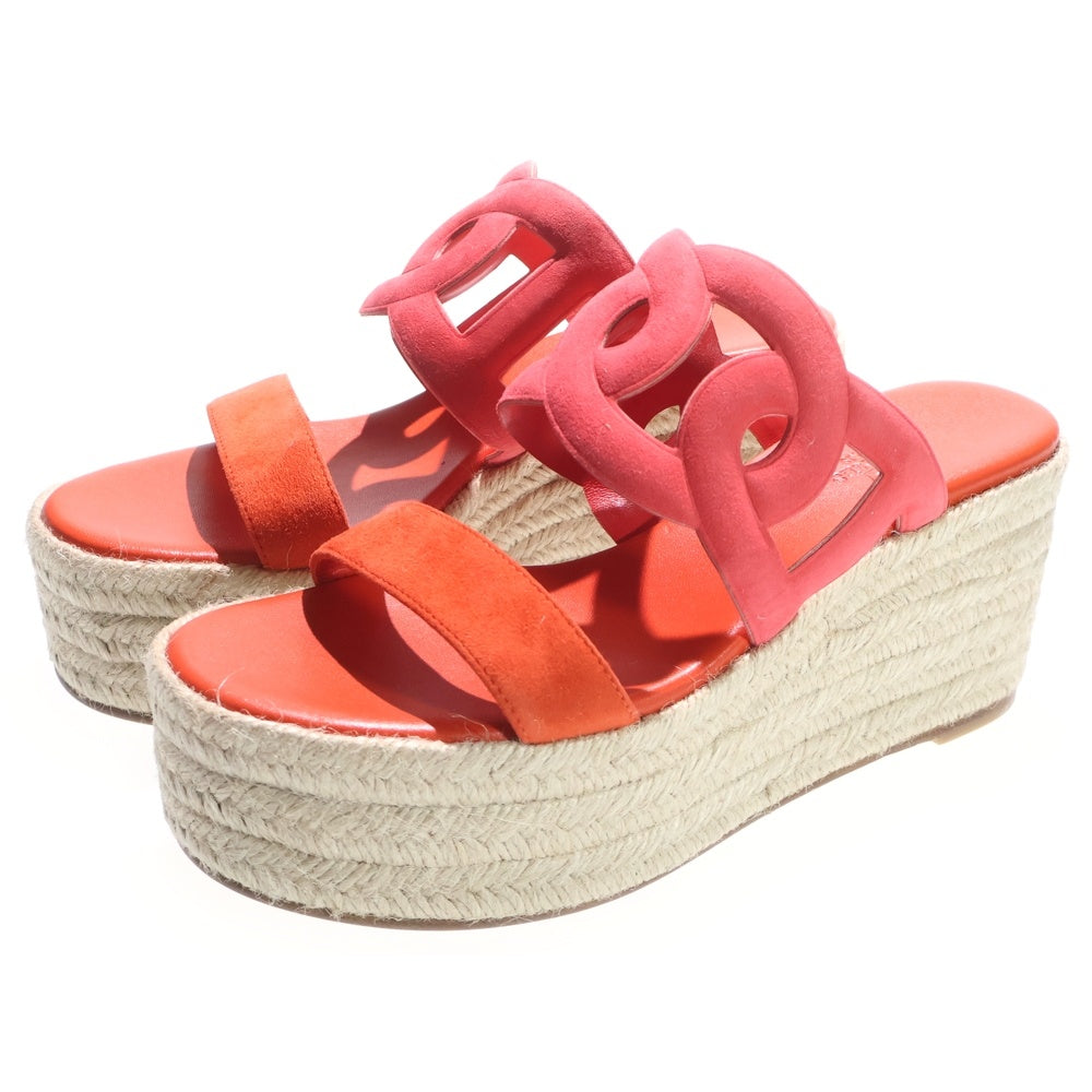 HERMES(エルメス) イテア 30 シェーヌダンクル スウェードレザー エスパドリーユ ヒール 厚底サンダル シューズ オレンジ レディース