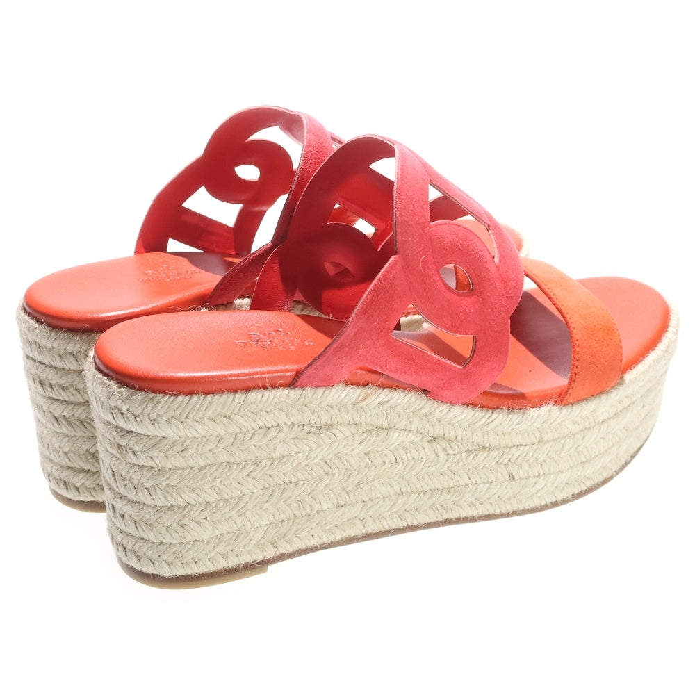 HERMES(エルメス) イテア 30 シェーヌダンクル スウェードレザー エスパドリーユ ヒール 厚底サンダル シューズ オレンジ レディース