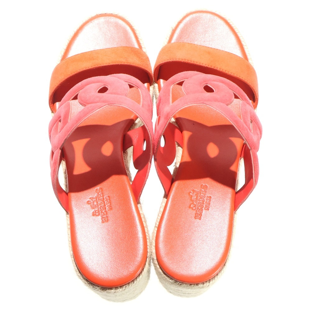 HERMES(エルメス) イテア 30 シェーヌダンクル スウェードレザー エスパドリーユ ヒール 厚底サンダル シューズ オレンジ レディース