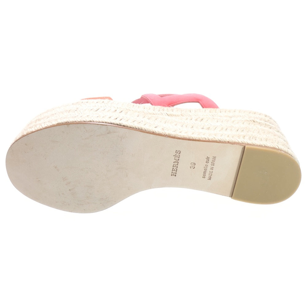 HERMES(エルメス) イテア 30 シェーヌダンクル スウェードレザー エスパドリーユ ヒール 厚底サンダル シューズ オレンジ レディース