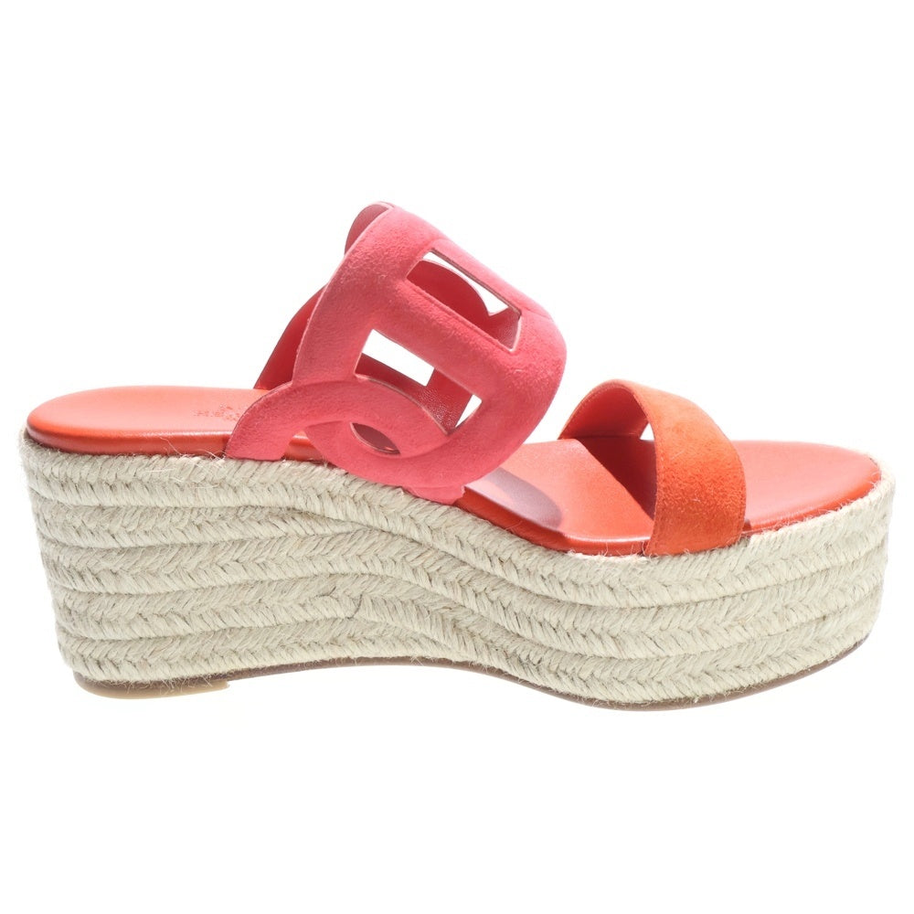 HERMES(エルメス) イテア 30 シェーヌダンクル スウェードレザー エスパドリーユ ヒール 厚底サンダル シューズ オレンジ レディース