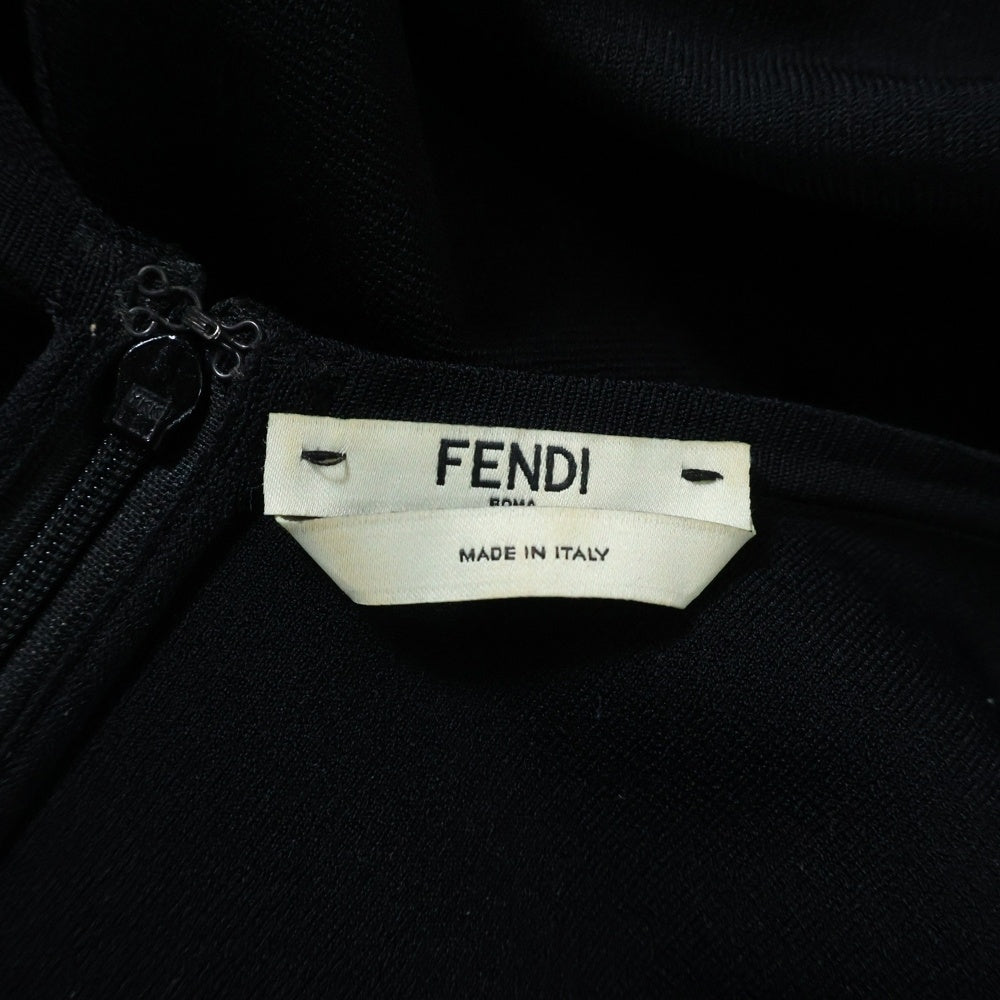 FENDI(フェンディ) カットアウトデザイン レーヨンニット ノースリーブ ミディアムワンピース ブラック レディース FZD597