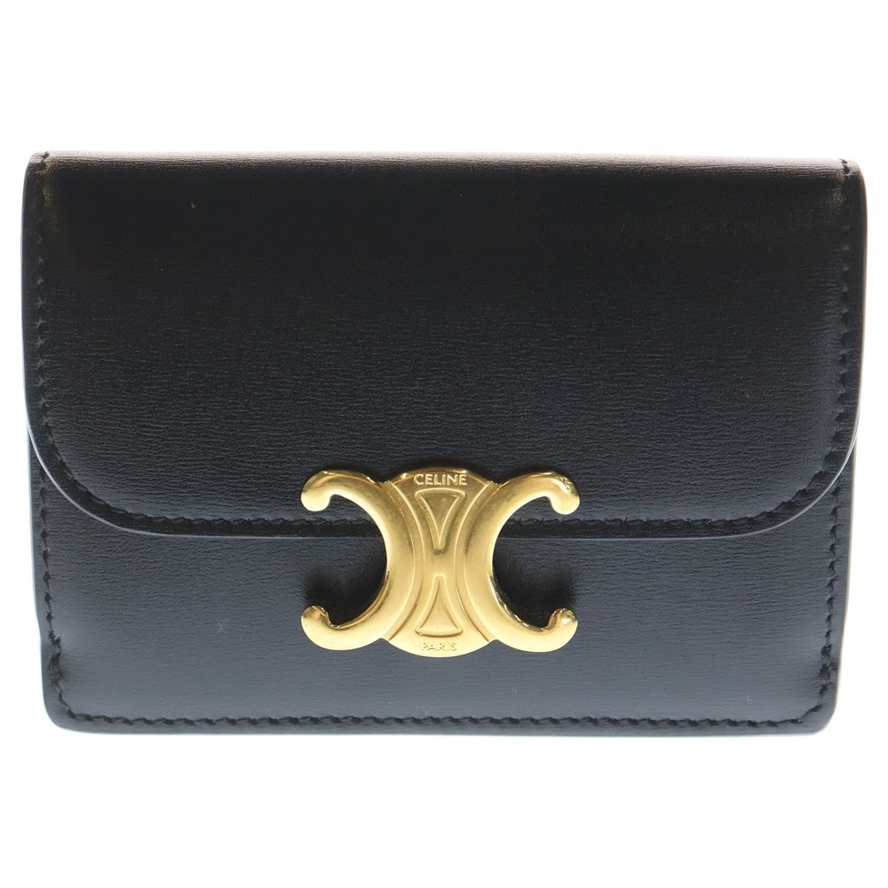 CELINE(セリーヌ) セリーヌ トリオンフ フラップ付きカードホルダー シャイニーカーフスキン レザー ブラック レディース