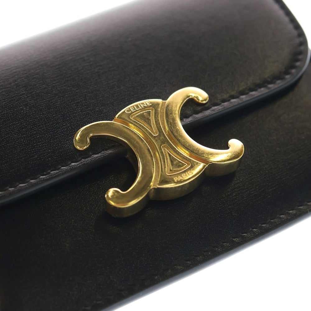 CELINE(セリーヌ) セリーヌ トリオンフ フラップ付きカードホルダー シャイニーカーフスキン レザー ブラック レディース
