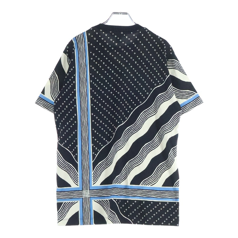 LOUIS VUITTON(ルイヴィトン) 23AW LVチェーン コントラストトリム モノグラム 総柄プリント クルーネック 半袖Tシャツ カットソー ブラック/ライトブルー レディース RW232W Z00 FPTS02