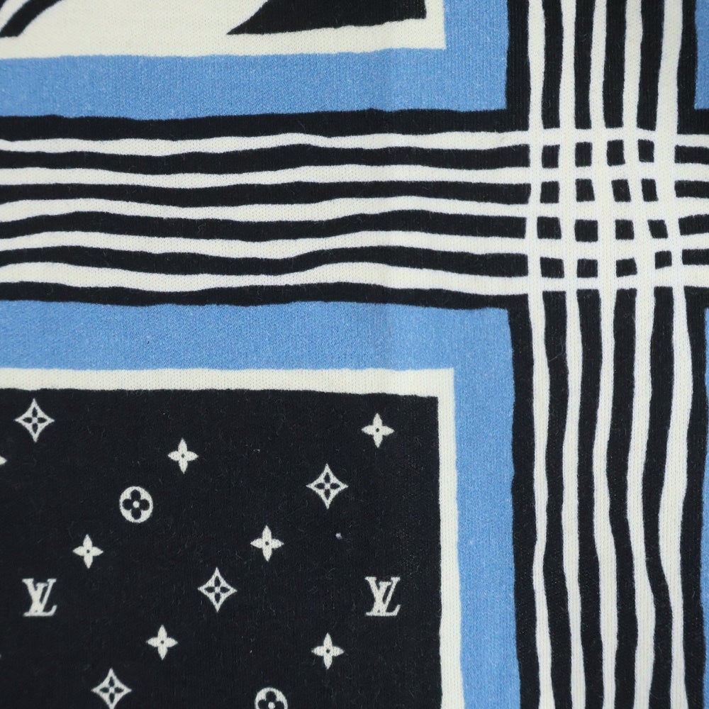 LOUIS VUITTON(ルイヴィトン) 23AW LVチェーン コントラストトリム モノグラム 総柄プリント クルーネック 半袖Tシャツ カットソー ブラック/ライトブルー レディース RW232W Z00 FPTS02