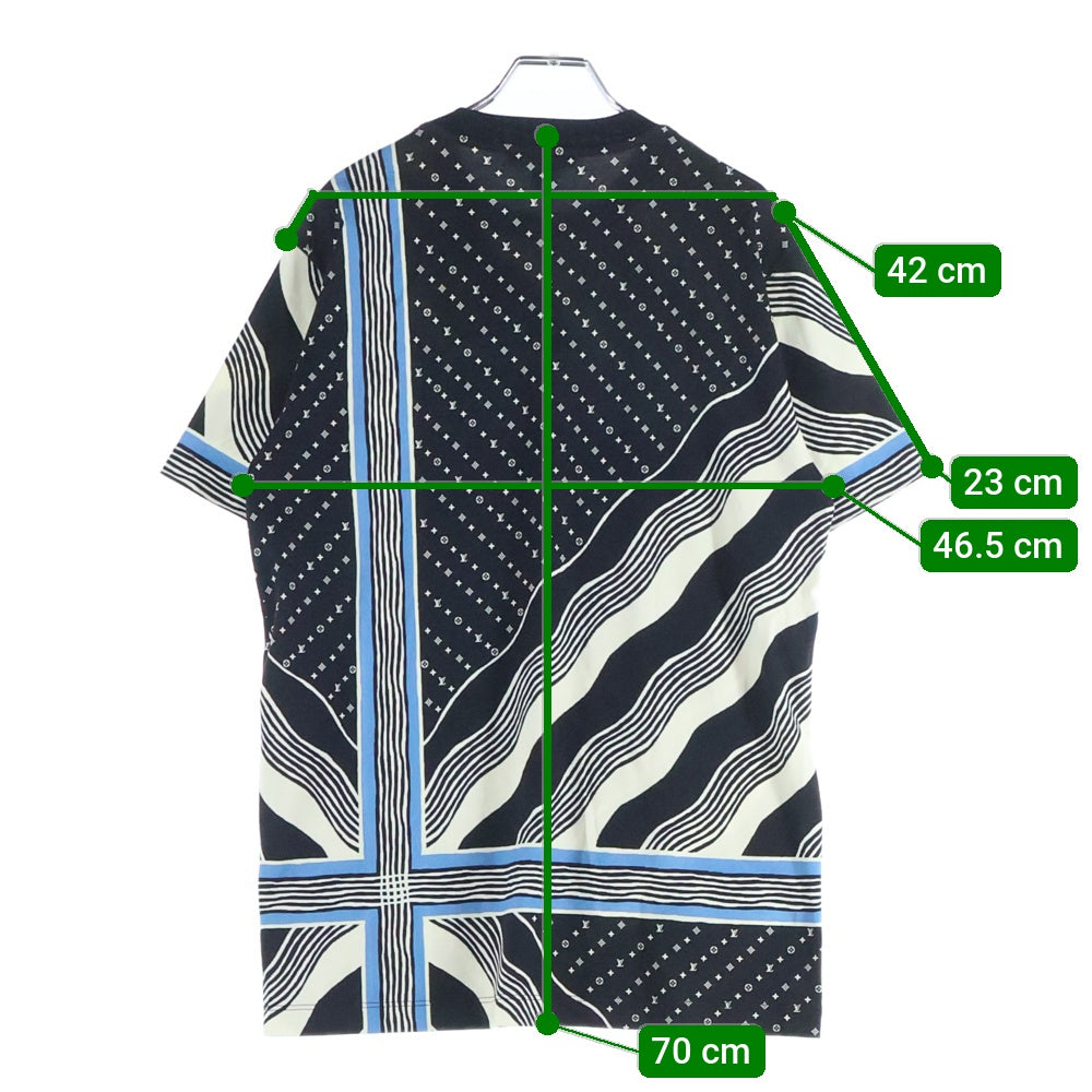 LOUIS VUITTON(ルイヴィトン) 23AW LVチェーン コントラストトリム モノグラム 総柄プリント クルーネック 半袖Tシャツ カットソー ブラック/ライトブルー レディース RW232W Z00 FPTS02