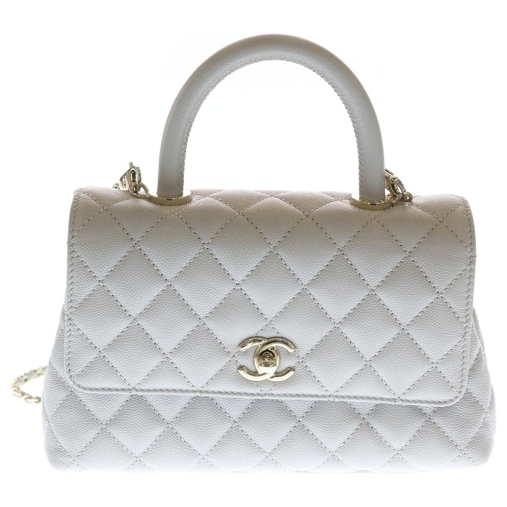 CHANEL(シャネル) ココハンドル XS グレー キャビアスキン 2wayハンドバッグ ゴールド金具 レディース