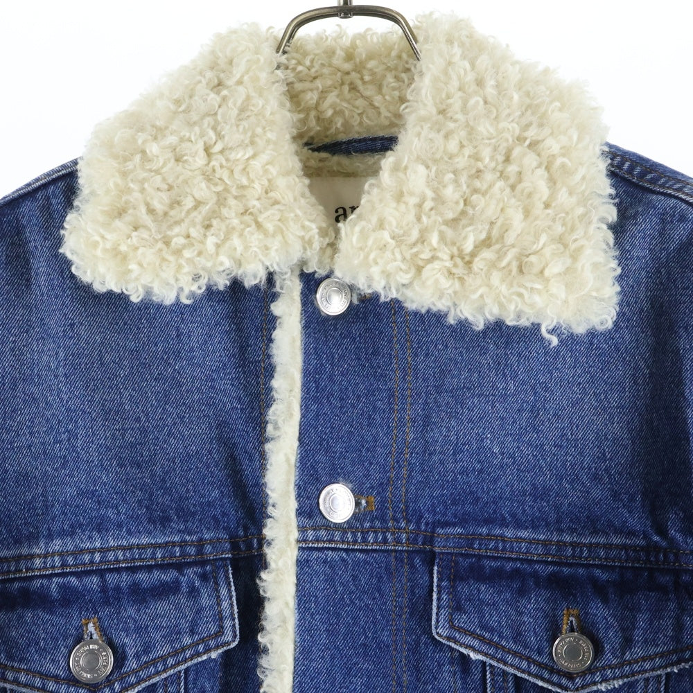 ami paris(アミパリス) ロゴパッチ付フェイクファーデニムジャケット インディゴブルー UJK239.DE0016