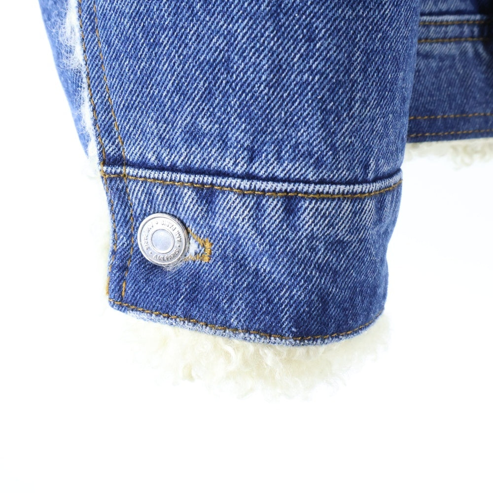 ami paris(アミパリス) ロゴパッチ付フェイクファーデニムジャケット インディゴブルー UJK239.DE0016