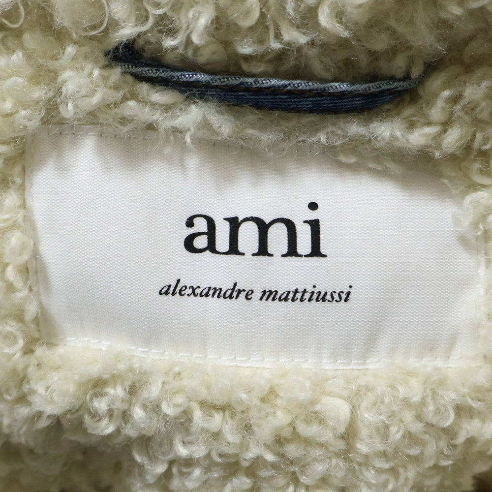 ami paris(アミパリス) ロゴパッチ付フェイクファーデニムジャケット インディゴブルー UJK239.DE0016