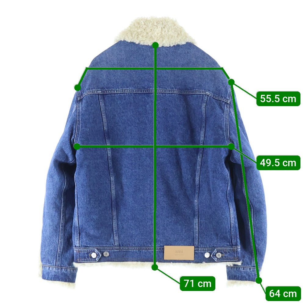 ami paris(アミパリス) ロゴパッチ付フェイクファーデニムジャケット インディゴブルー UJK239.DE0016