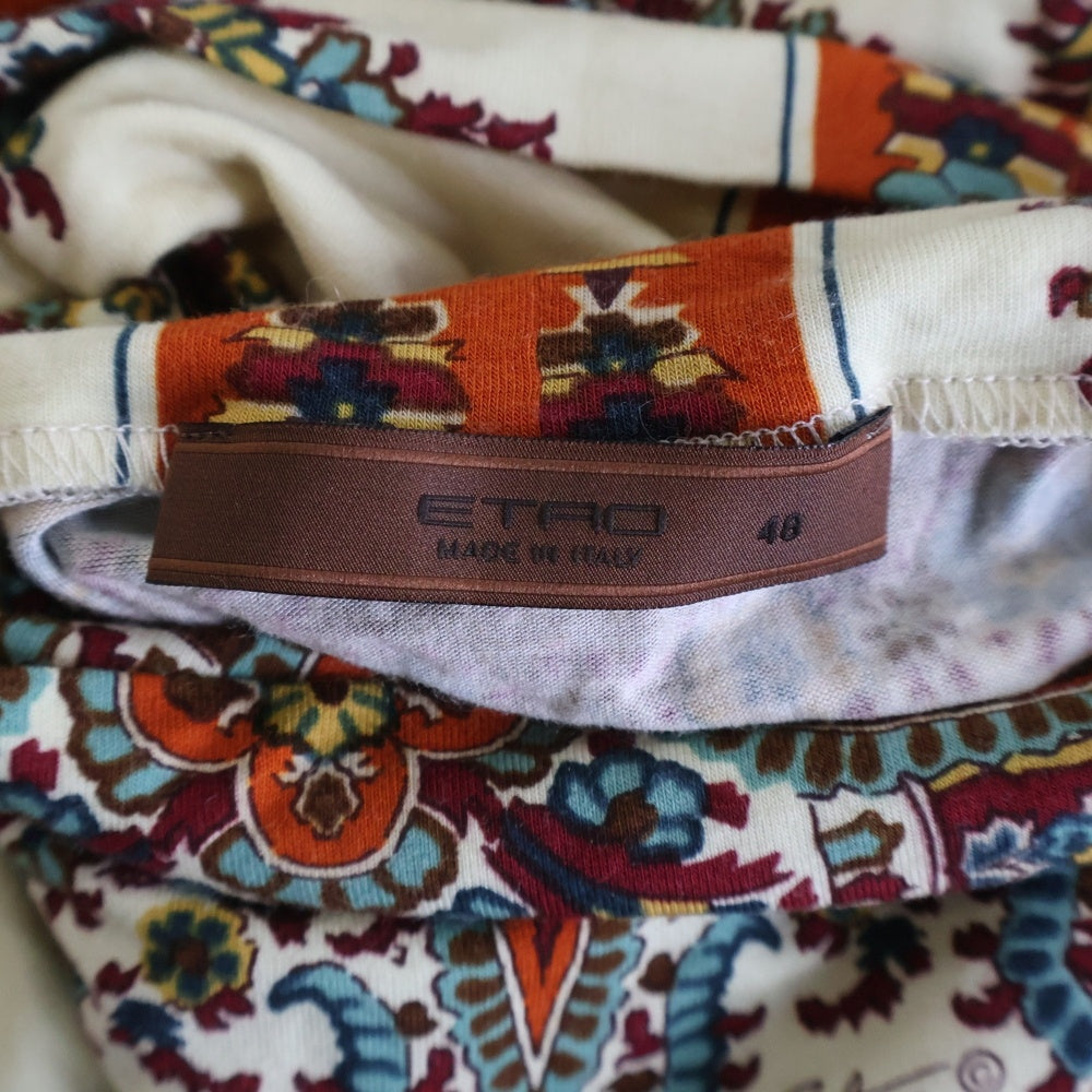 ETRO(エトロ) ペイズリー総柄プリント レーヨン タートルネック ロングスリーブ 長袖 Tシャツ カットソー ベージュ/オレンジ 062-15285-5228 レディース