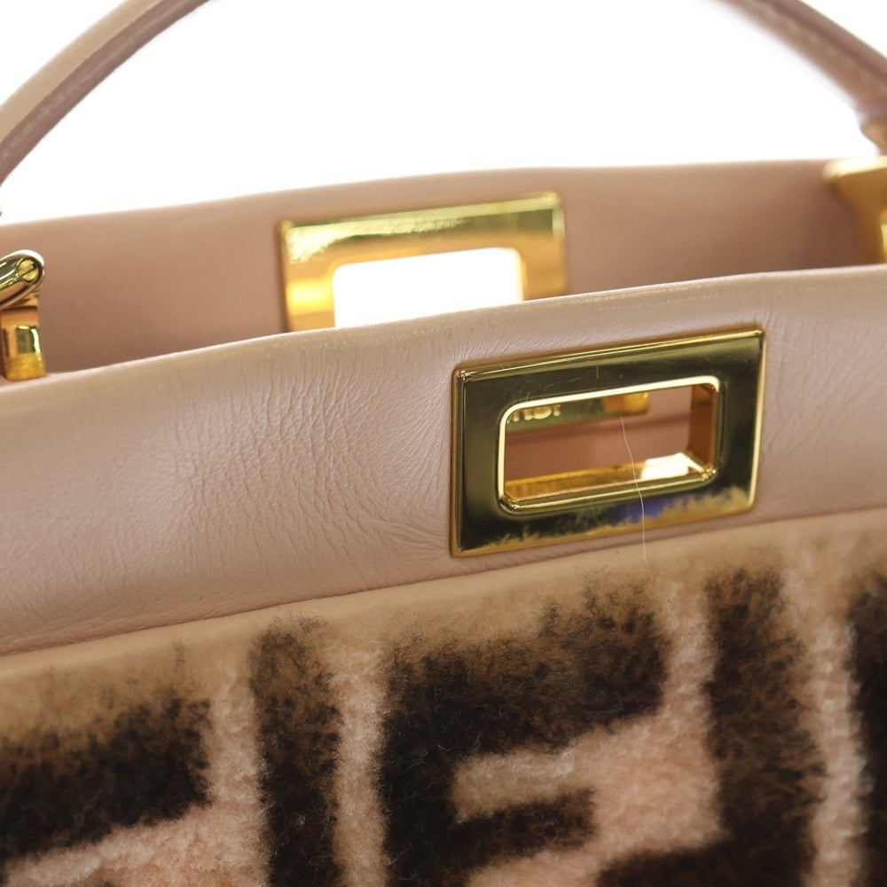 FENDI(フェンディ) ピーカブー ミニ ズッカ柄 2WAYバッグ ハンドバッグ ショルダーバッグ ミニバッグ ブラウン×ピンク ムートン レザー 8BN244 ゴールド金具 レディース