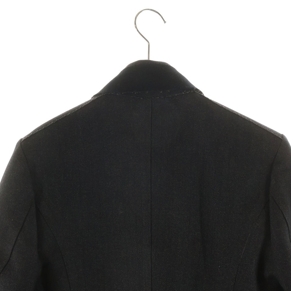 DOLCE & GABBANA(ドルチェアンドガッバーナ) カットオフ ヘリンボーン メルトンウール ダブルブレスト チェスターコート ブラック/グレー G0205T/FCMAI