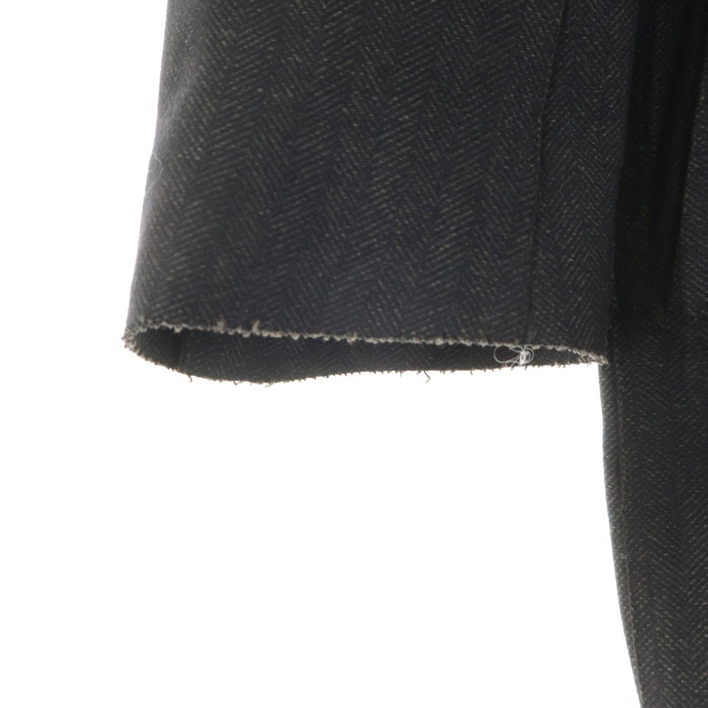 DOLCE & GABBANA(ドルチェアンドガッバーナ) カットオフ ヘリンボーン メルトンウール ダブルブレスト チェスターコート ブラック/グレー G0205T/FCMAI