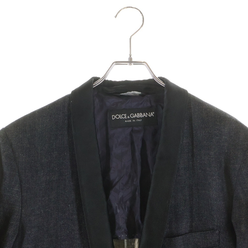 DOLCE & GABBANA(ドルチェアンドガッバーナ) シルクサテン ラペル ショールカラー デニム 1B テーラード スモーキングジャケット タキシード インディゴ G2775D