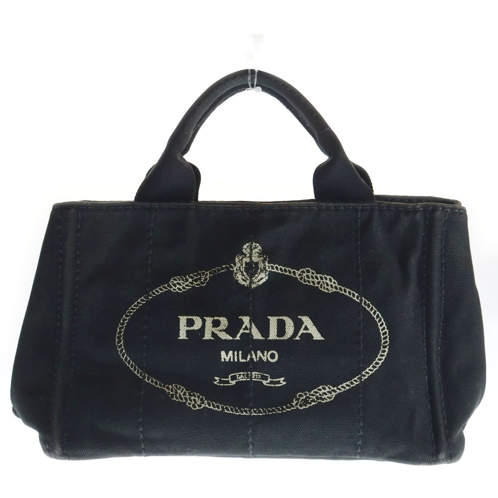 PRADA(プラダ) プラダ カナパ ミニ ハンドバッグ トートバッグ キャンパス ブラック ゴールド金具 レディース
