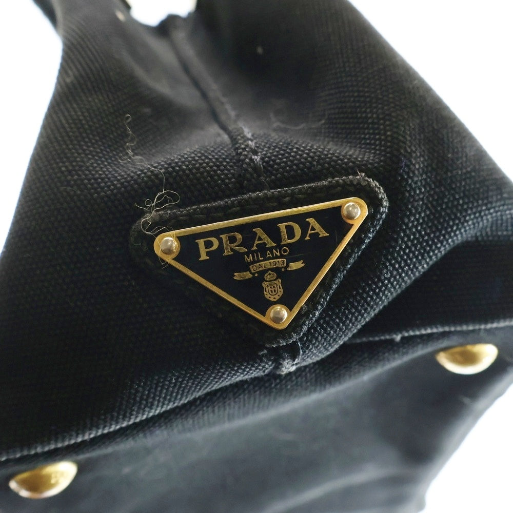 PRADA(プラダ) プラダ カナパ ミニ ハンドバッグ トートバッグ キャンパス ブラック ゴールド金具 レディース