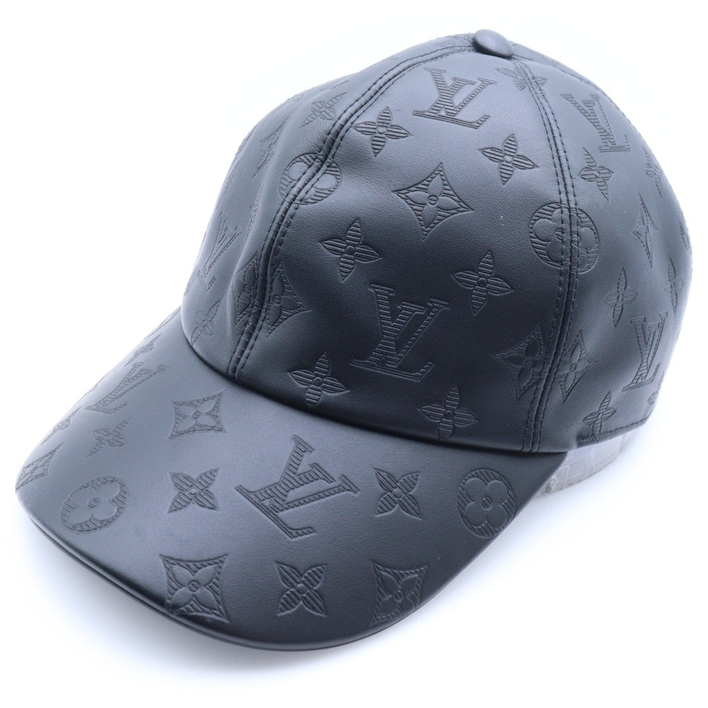 LOUIS VUITTON(ルイヴィトン) ルイヴィトン エンボスモノグラム レザーキャップ 帽子 ブラック 58 M76580