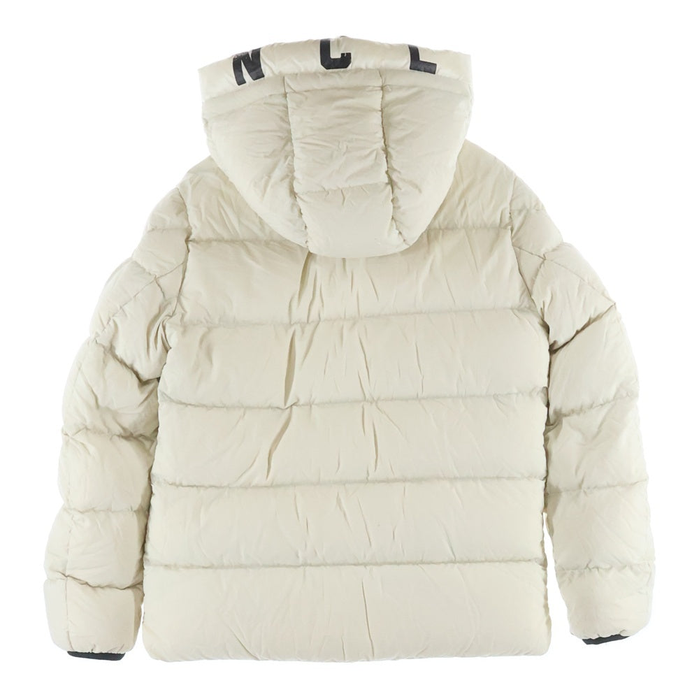 MONCLER(モンクレール) 19AW DUBOIS デュボア ラバーワッペン ロゴプリント フーデッド ジップアップ ダウンジャケット ホワイト E20914131585 53859 レディース